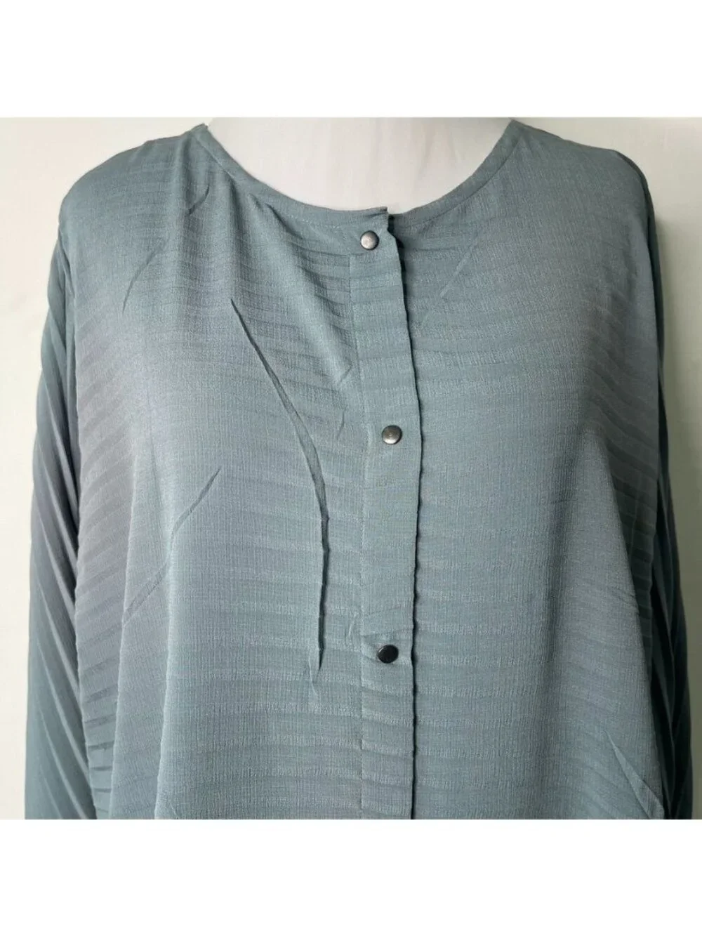 Babette San Francisco Pleated Tunic Shirt L Slate Blue Rare Retired Designer - Picture 2 of 10